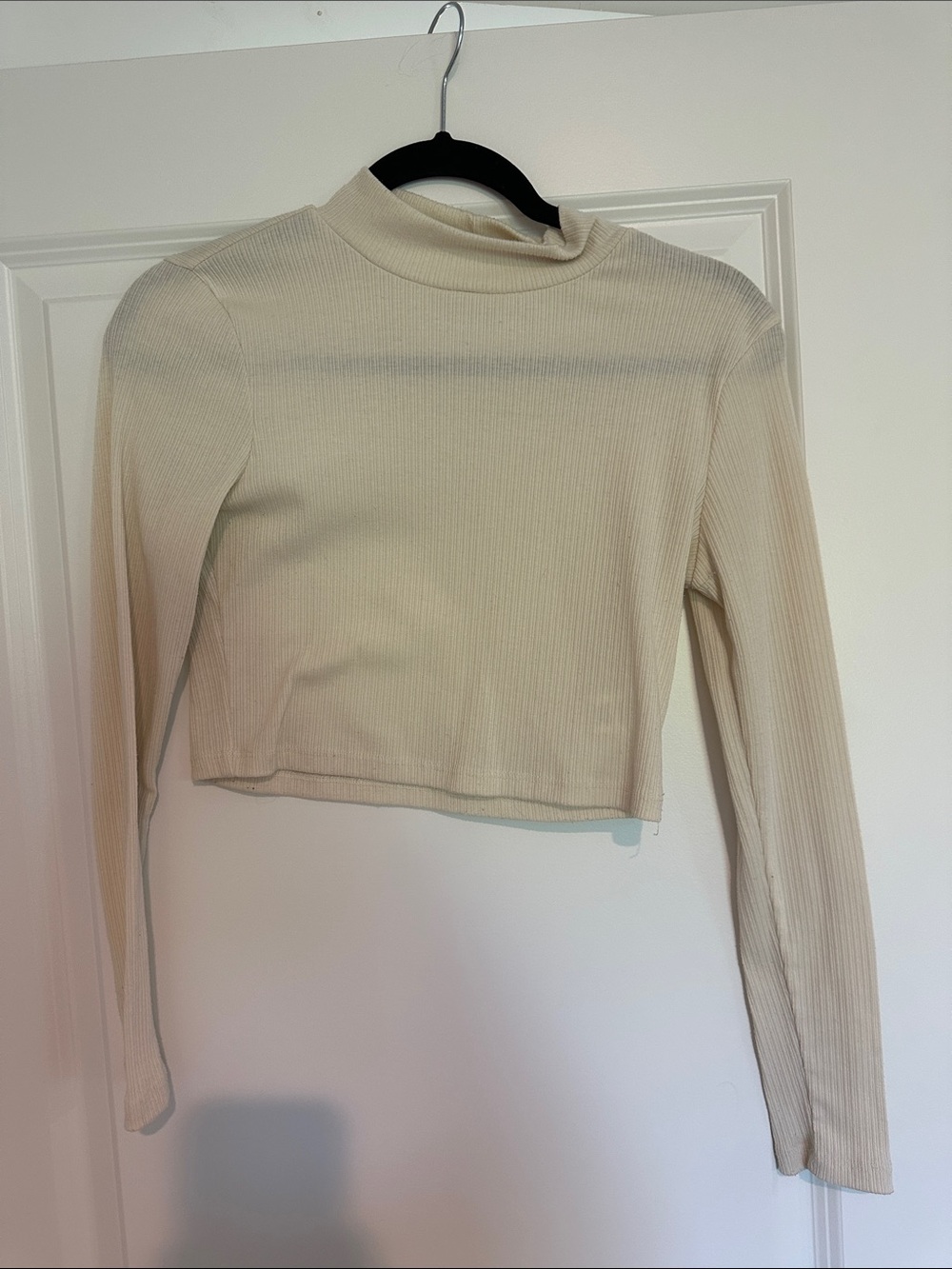 Altar'd State Ribbed Mock Neck Long Sleeve Crop Top - Cream